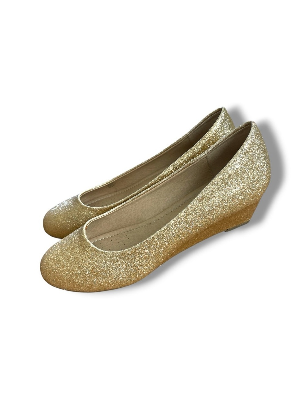 Gold Glitter Wedge Pumps Comfort Round Toe Sparkle Party Wedding Daily Shoes